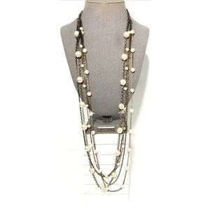 Vintage Women’s Long 40” Multi-strand Faux Chunk Pearl Statement Chain Necklace.